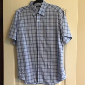 Lincs button down shirt. Sz L. Light ink stain on pocket and staining at collar.